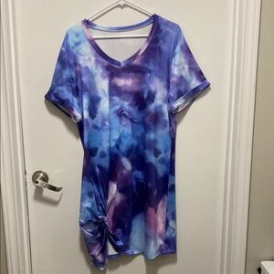 Purple and Blue Short Sleeve Tie-Dye T-Shirt